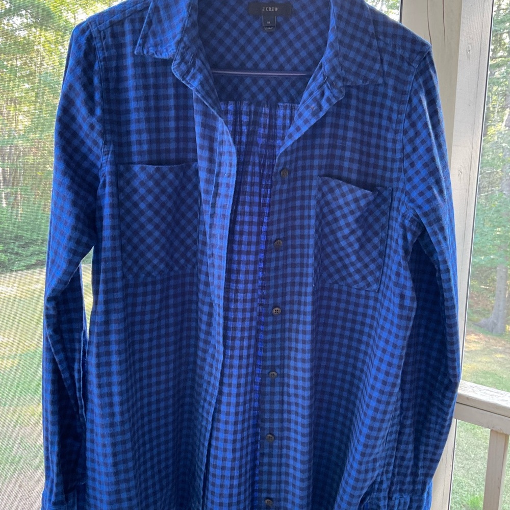 J. Crew Navy Checkered Flannel Long Sleeve Shirt